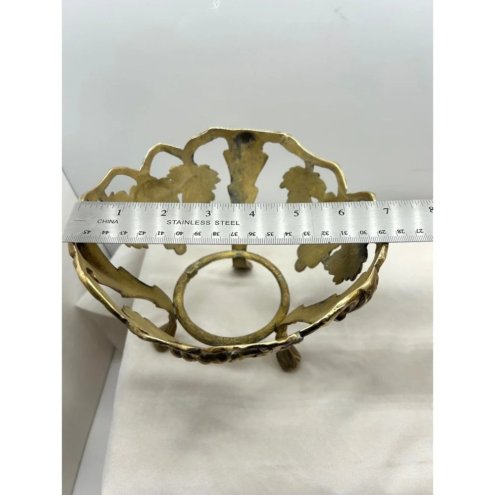 Brass Tone Grapevine Bowl Holder Footed Metal Plant Stand Centerpiece 7in - Picture 5 of 8